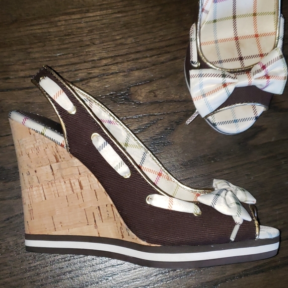 Coach Twirling Cork Slingback Peeptoe Wedge Pump 7 - Picture 2 of 11